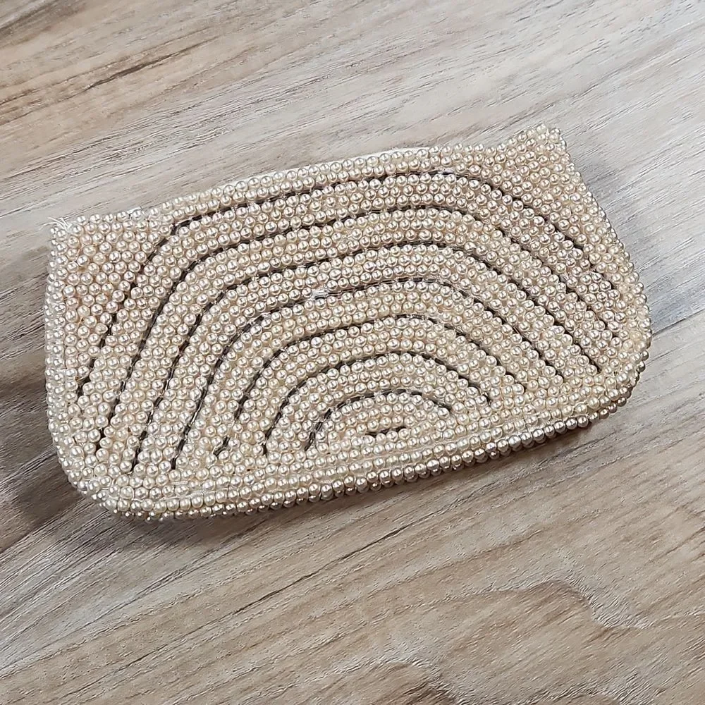 GUC Vintage Ivory Pearl Clutch Mini Zipper Bag